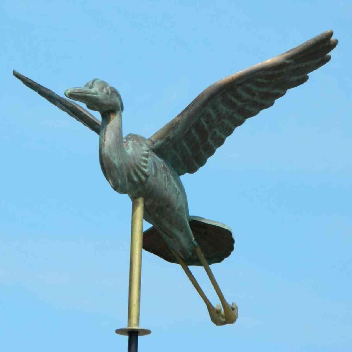 Medium vintage copper verdigris blue heron weathervane