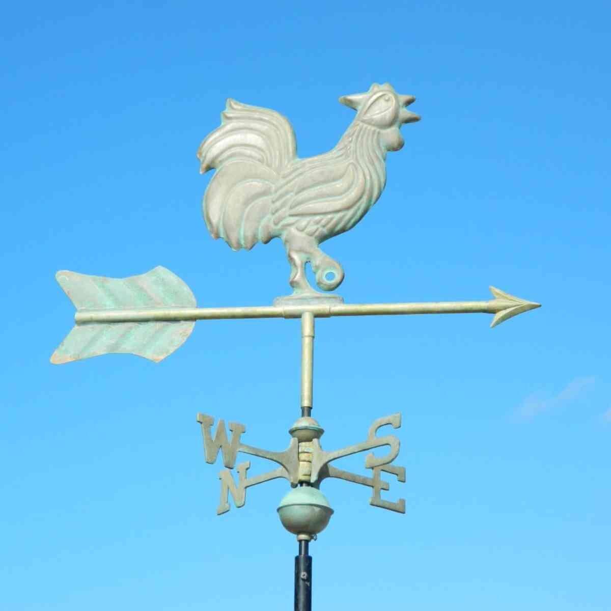 Medium weathered verdigris copper cockerel weathervane