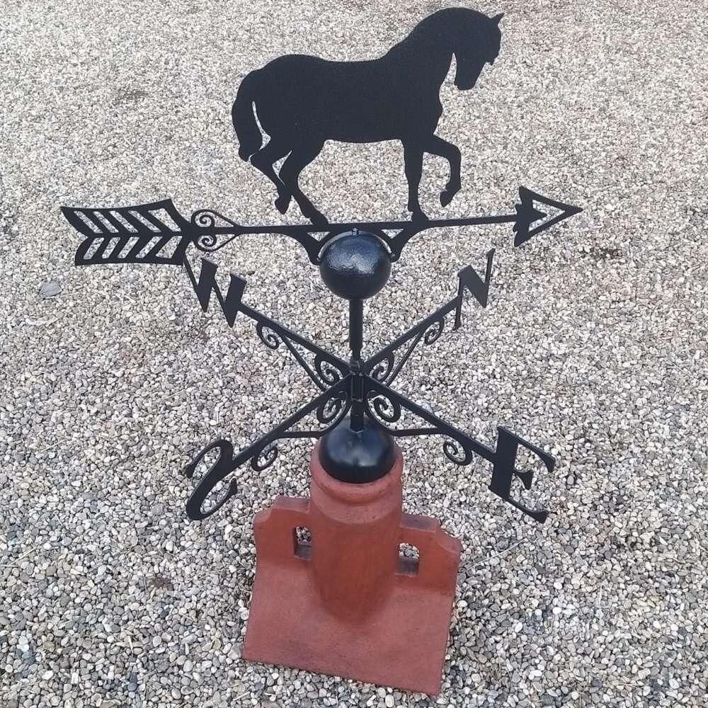 Horse weathervane fitted on a 45 degree ridge tile finial