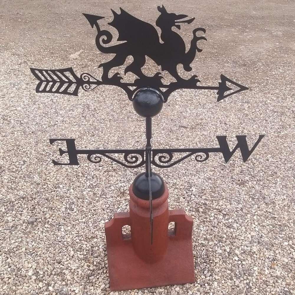 Welsh dragon weathervane suppied on a 45 degree ridge tile finial