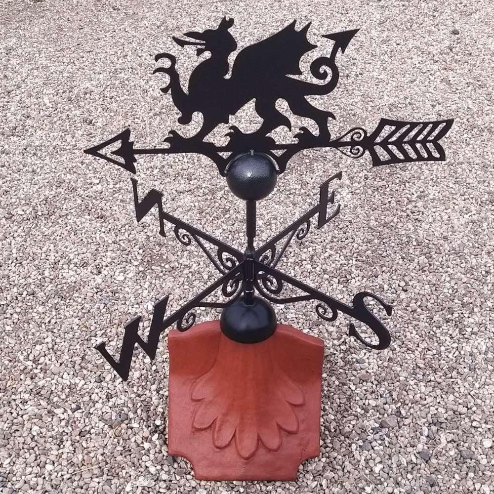 Welsh dragon weathervane on a ridge tile finial fitting with multiple angle options