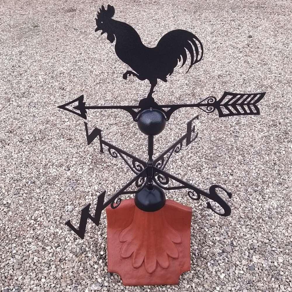 Cockerel weathervane on a ridge tile finial fitting with multiple angle options