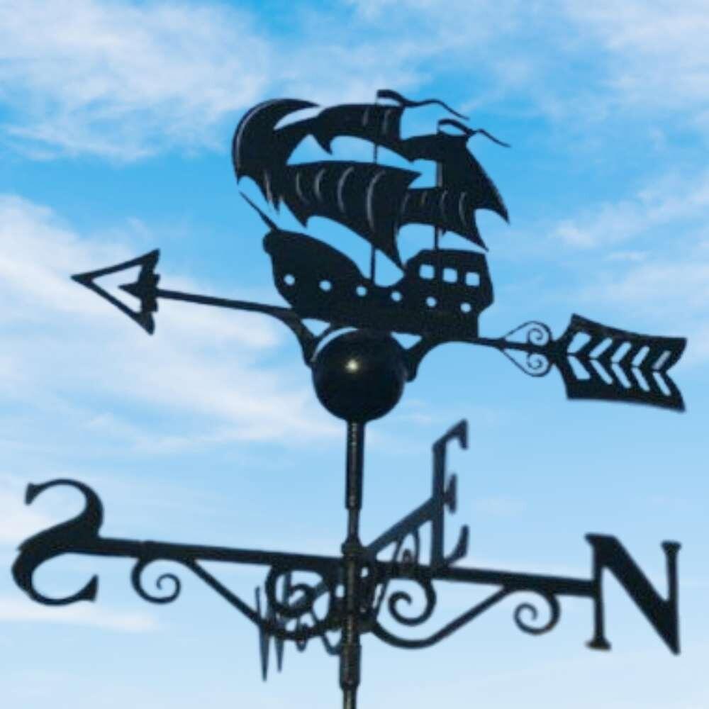 Pirate boat weathervane on a ridge tile finial fitting with multiple angle options