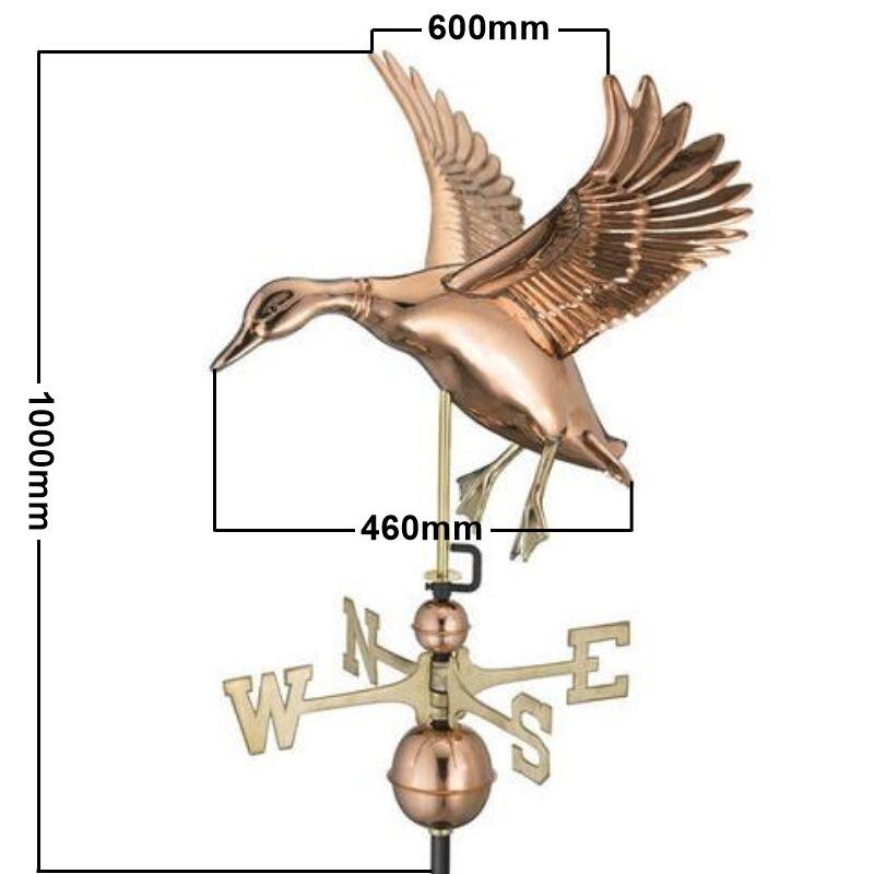 Large copper landing duck weathervane