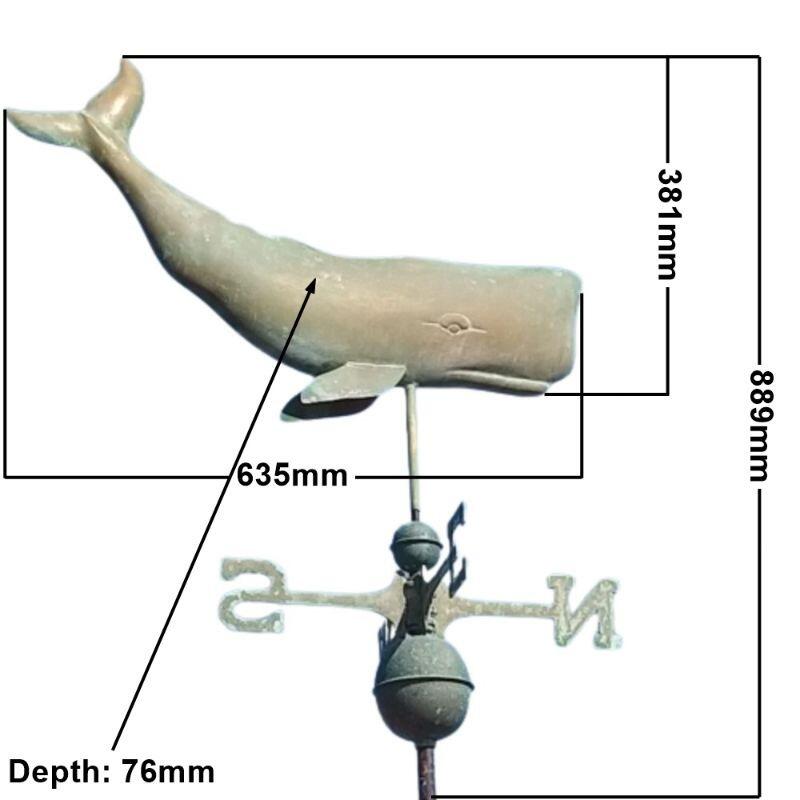 Large copper weathered whale weathervane