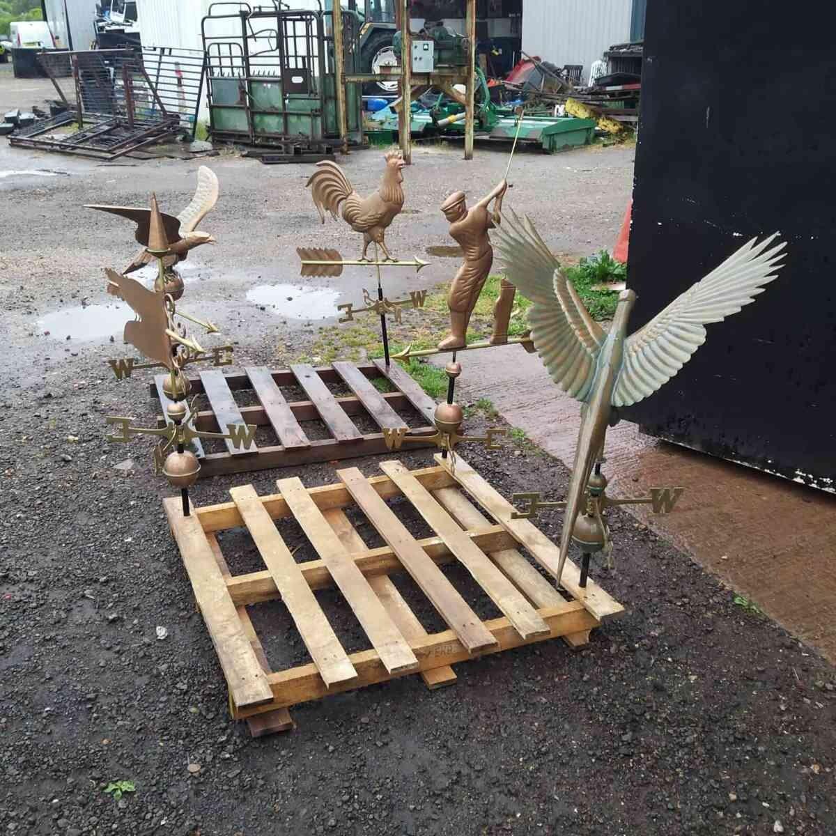 Large hand cast copper antique weathered cockerel weathervane