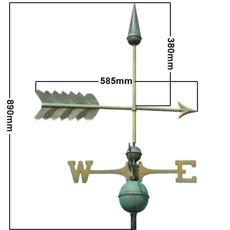 Large pure copper aged arrow weathervane