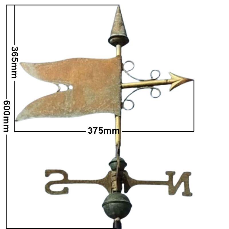 Medium genuine copper weathered verdigris banner weathervane