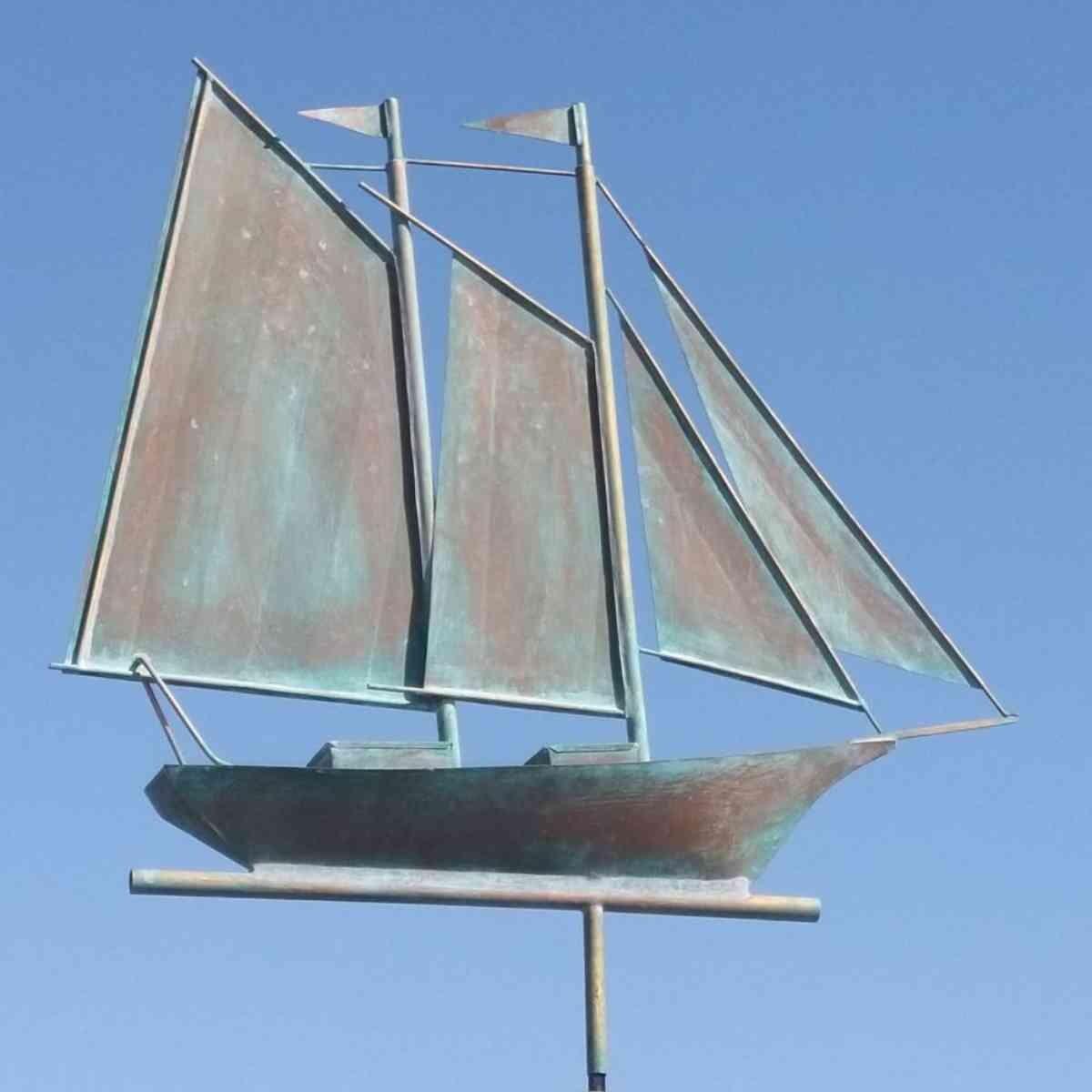 Large verdigris schooner weathervane