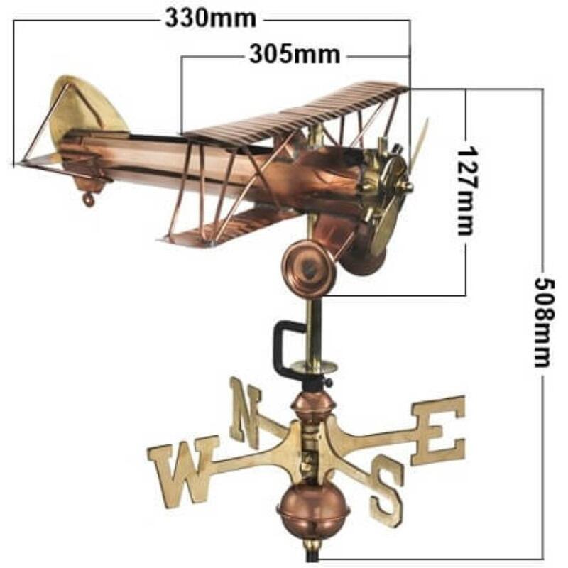 Medium copper biplane weathervane