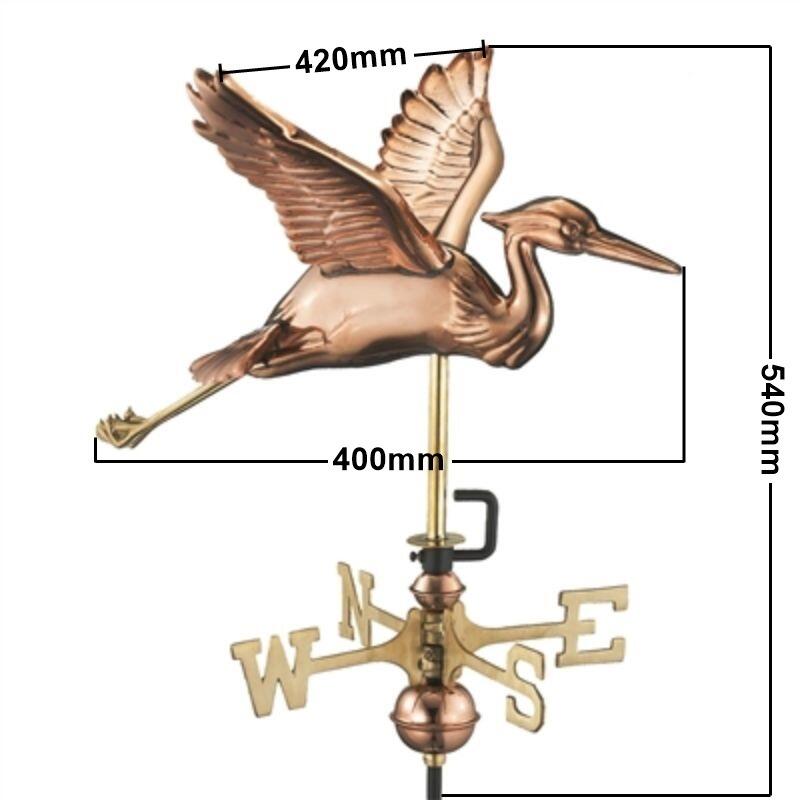 Medium copper blue heron weathervane