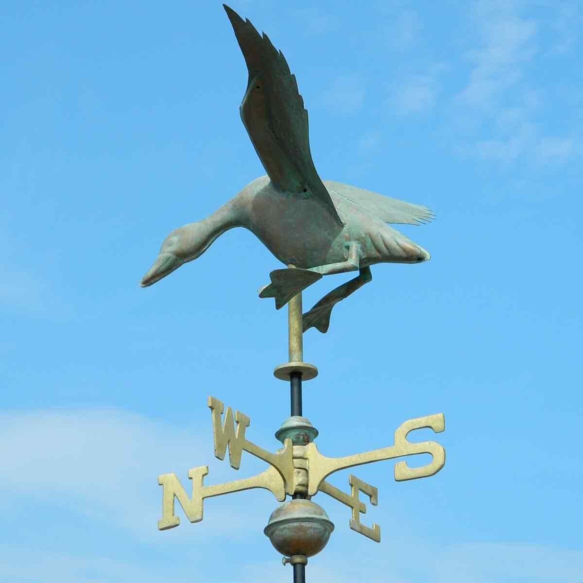 Medium genuine copper vintage aged verdigris landing duck weathervane