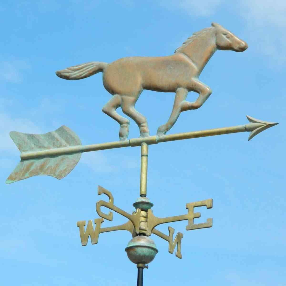 Medium hand crafted pure copper verdigris horse weathervane