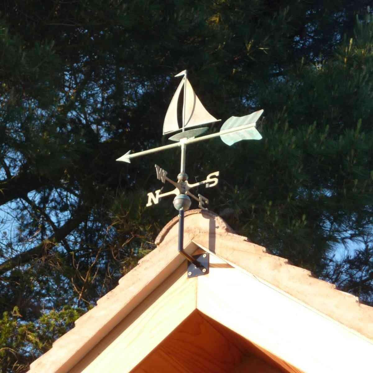 Medium pure copper aged verdigris sailboat weathervane