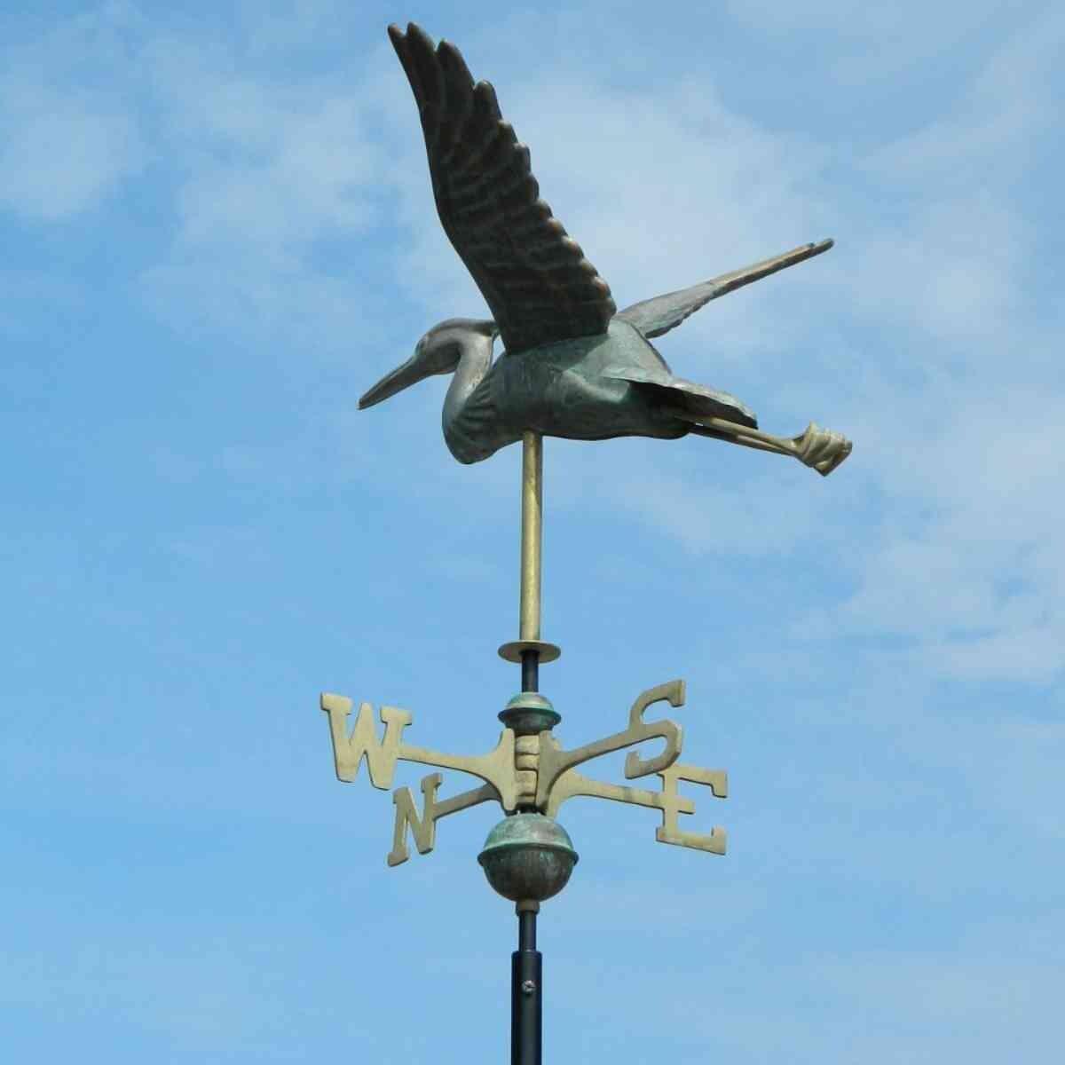 Medium vintage copper verdigris blue heron weathervane