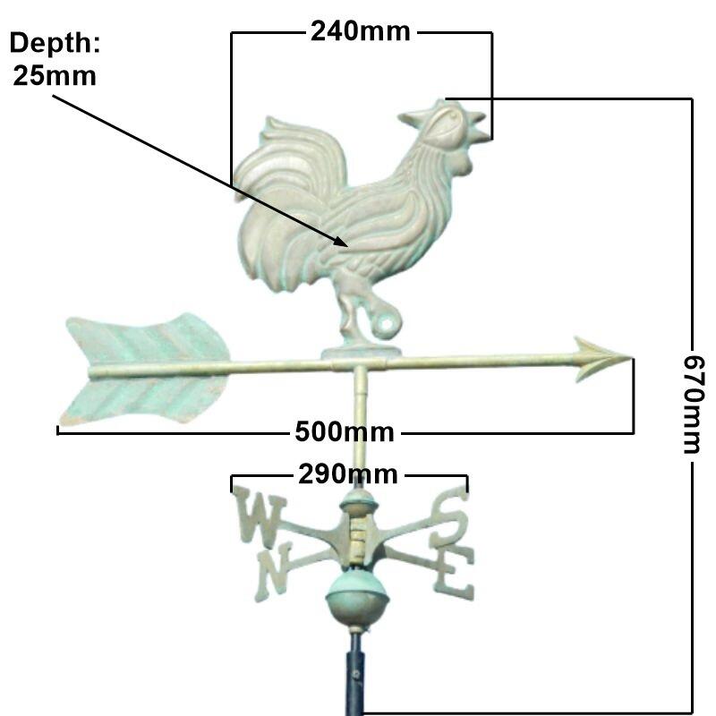 Medium weathered verdigris copper cockerel weathervane