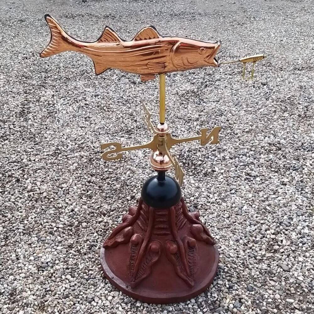 Fish weathervane supplied with a round ridge tile capping