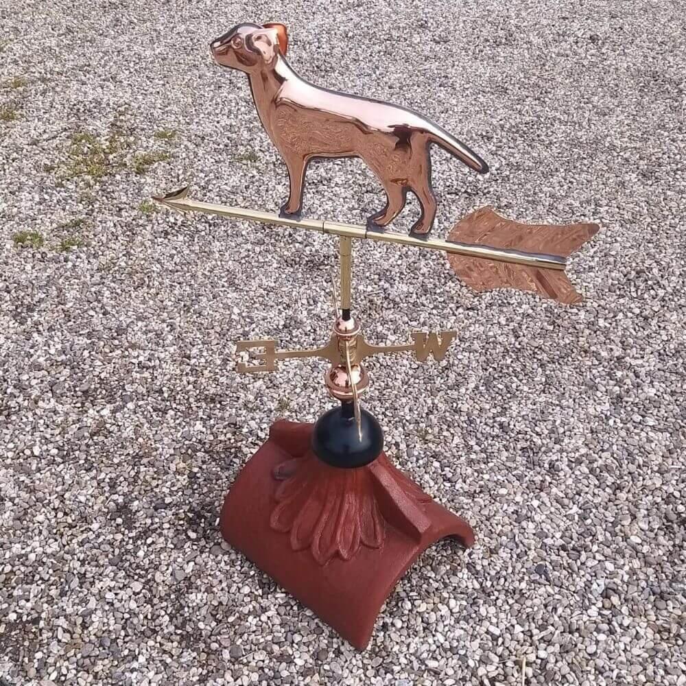 Labrador weathervane on a half round ridge finial