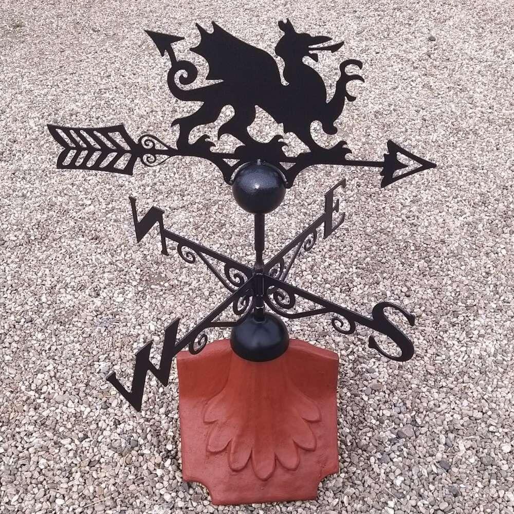 Welsh dragon weathervane on a ridge tile finial fitting with multiple angle options
