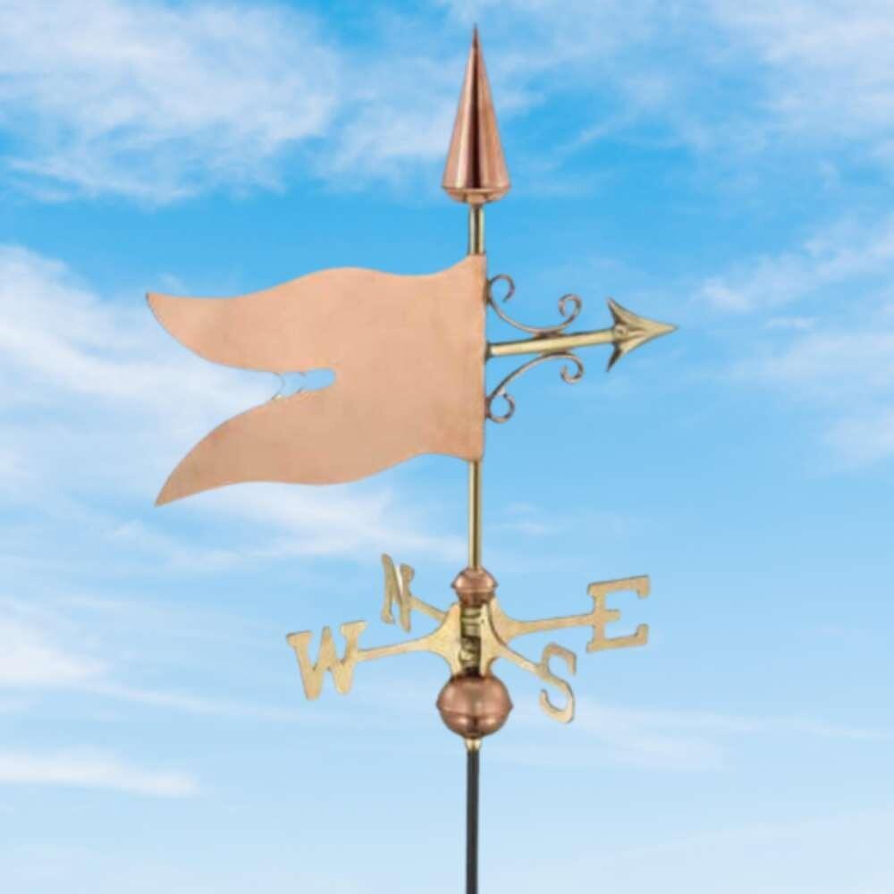 Banner weathervane supplied on a ridge tile finial fitting with multiple angle options