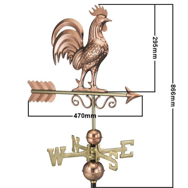 Large copper bantam rooster weathervane