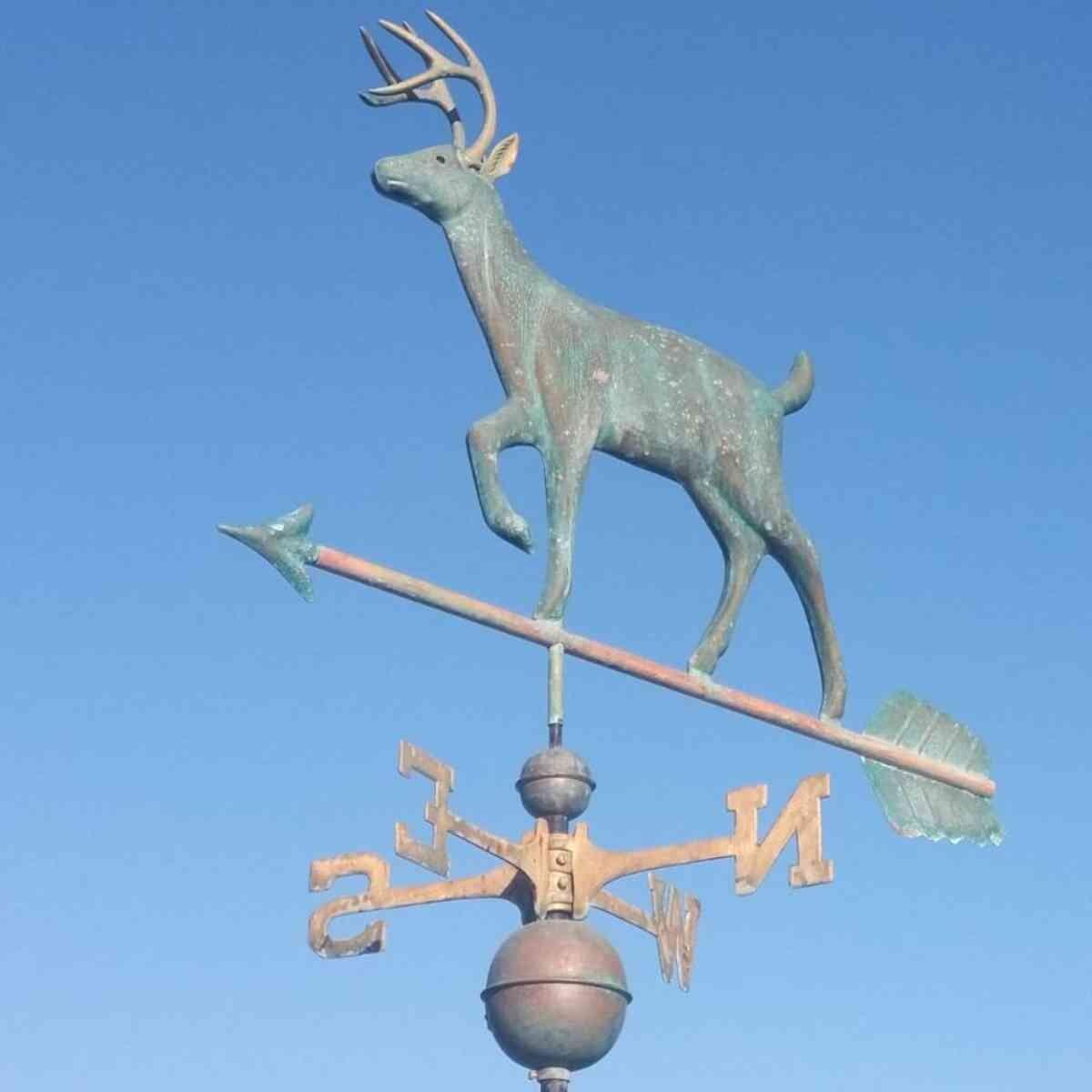 Large copper verdigris stag weathervane