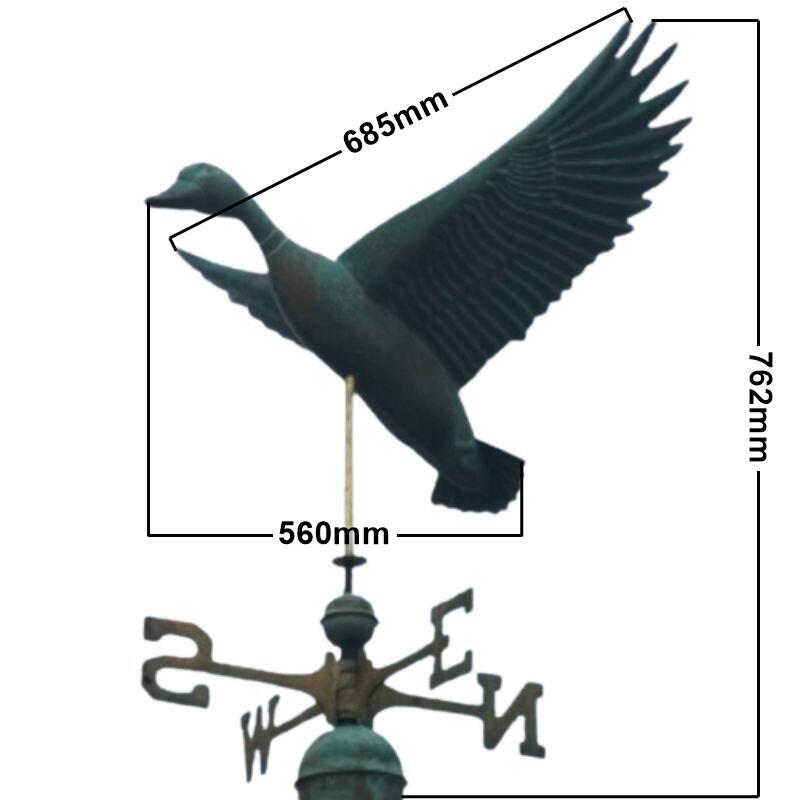 Large copper weathered flying duck weathervane