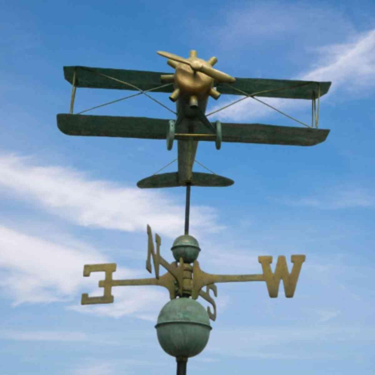 Large pure copper antique verdigris biplane weathervane