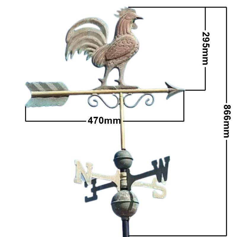 Large verdigris bantam rooster weathervane