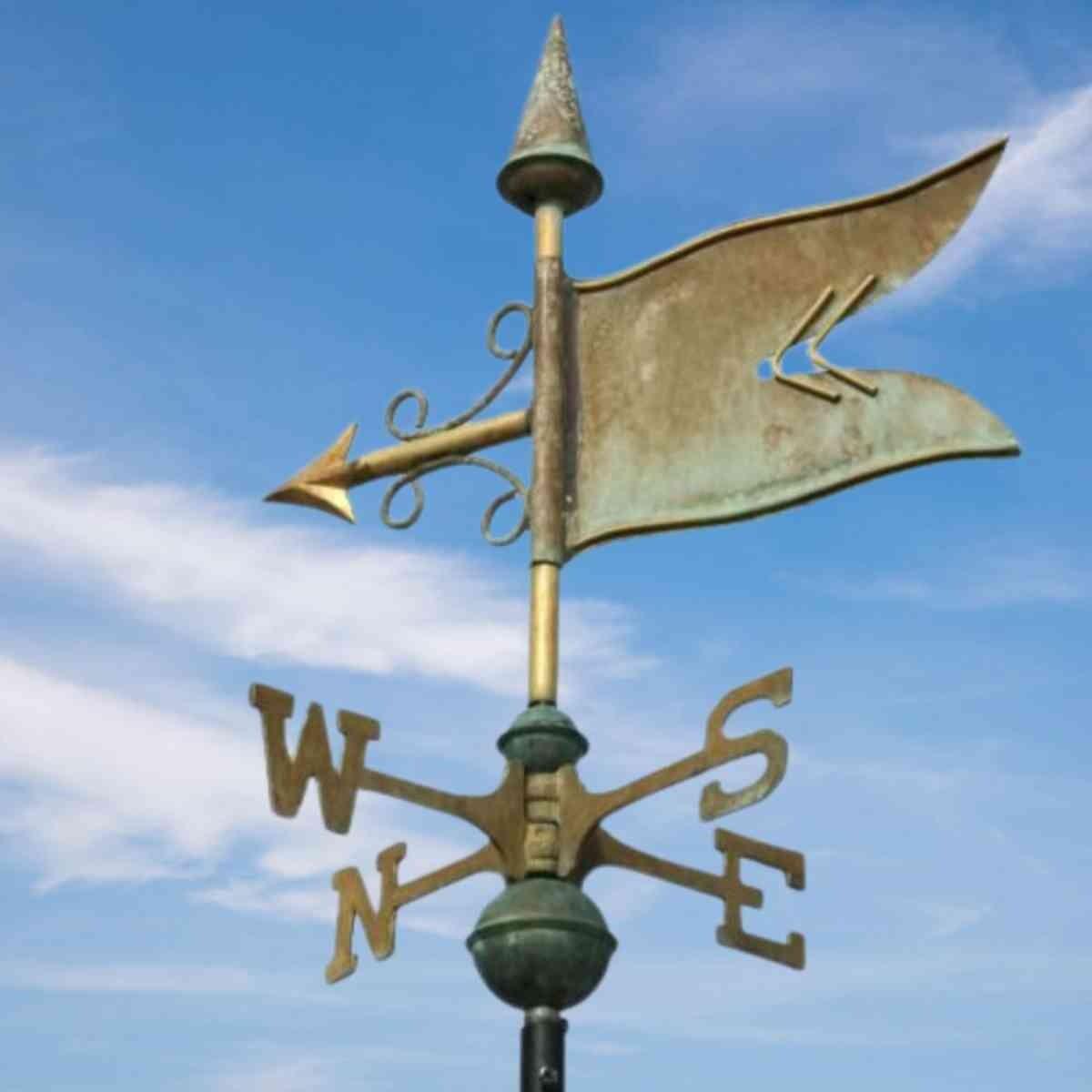 Medium genuine copper weathered verdigris banner weathervane