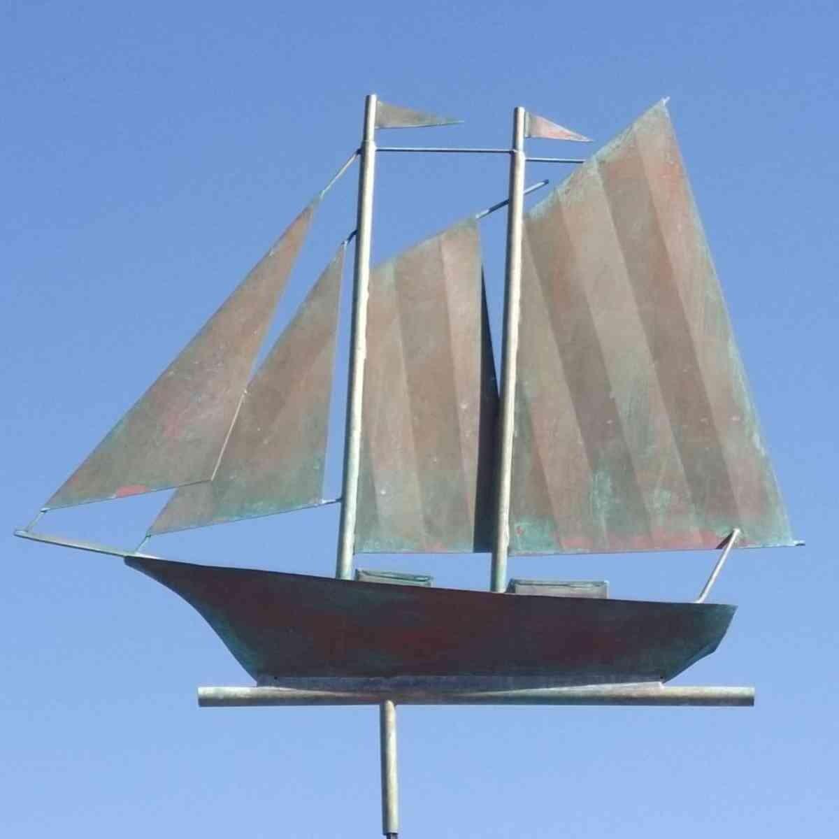 Large verdigris schooner weathervane