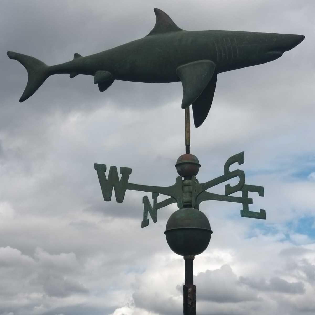 Large verdigris shark weathervane