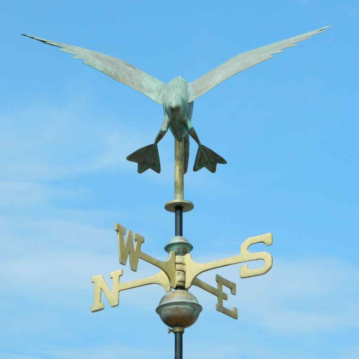 Medium genuine copper vintage aged verdigris landing duck weathervane