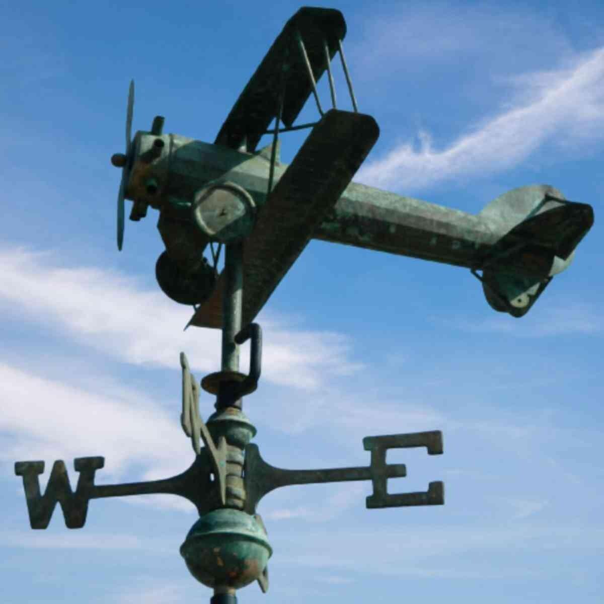 Medium hand crafted copper aged verdigris biplane weathervane