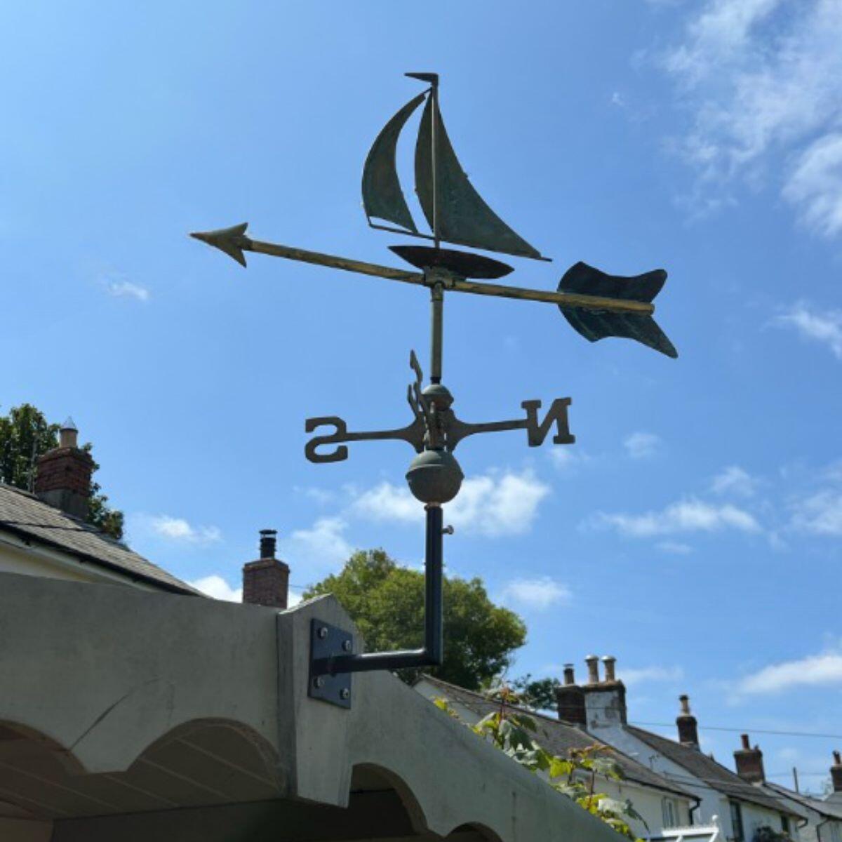 Medium pure copper aged verdigris sailboat weathervane