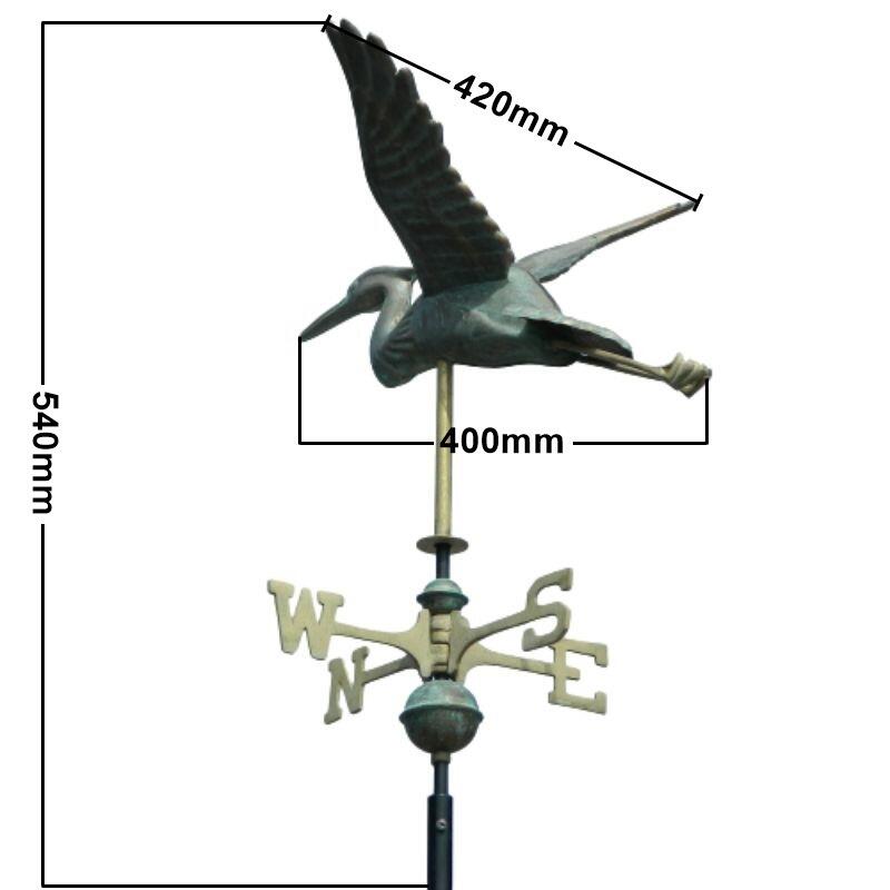 Medium vintage copper verdigris blue heron weathervane