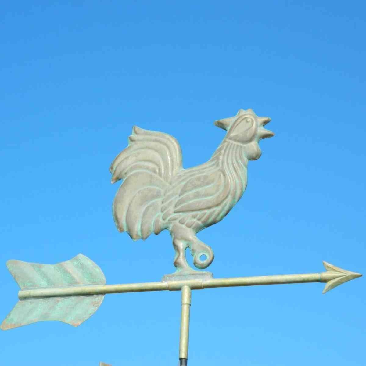 Medium weathered verdigris copper cockerel weathervane