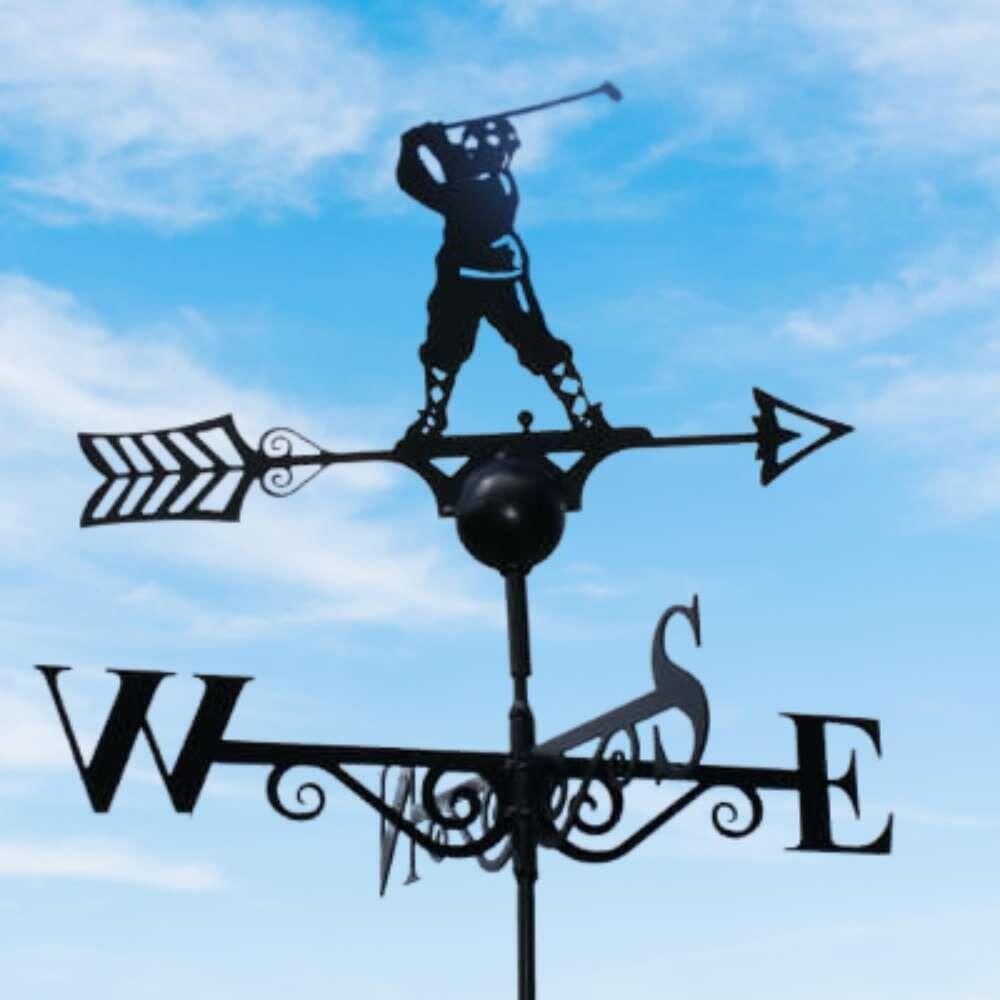 Golfer weathervane supplied on a square roof tile capping finial