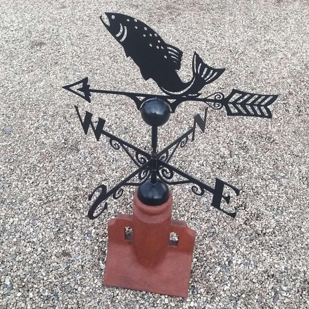 Fish weathervane on a 45 degree ridge tile finial