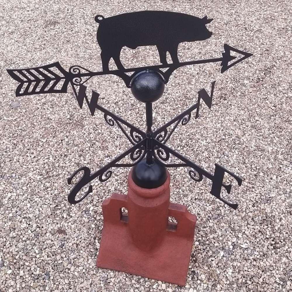 Pig weathervane suppied with a 45 degree ridge tile finial