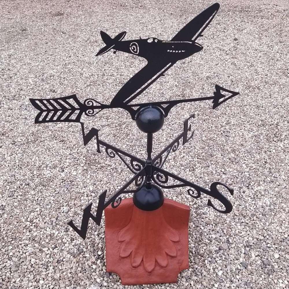 Spitfire weathervane on a ridge tile finial fitting with multiple angle options