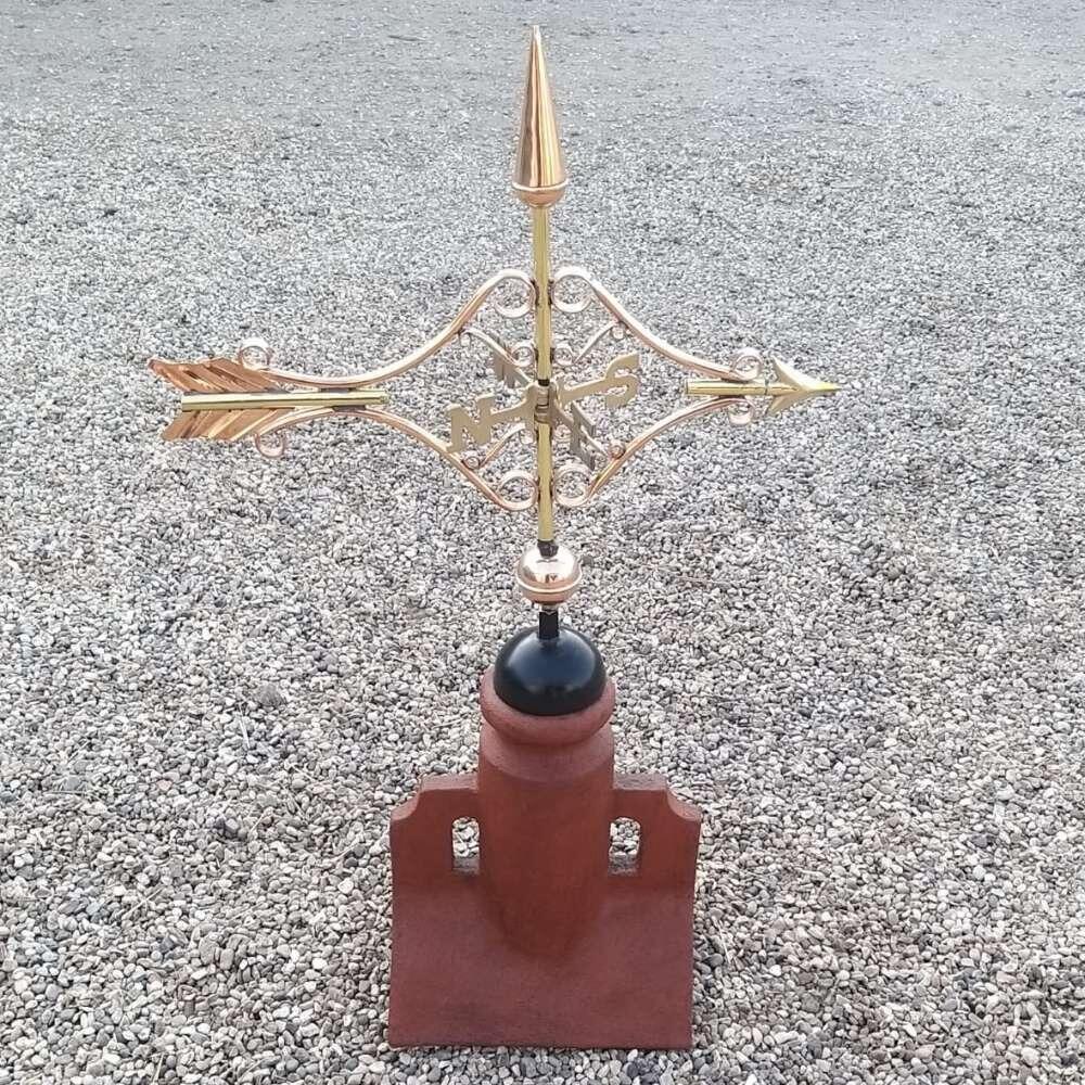Victorian arrow weathervane installed on a 90 degree ridge finial