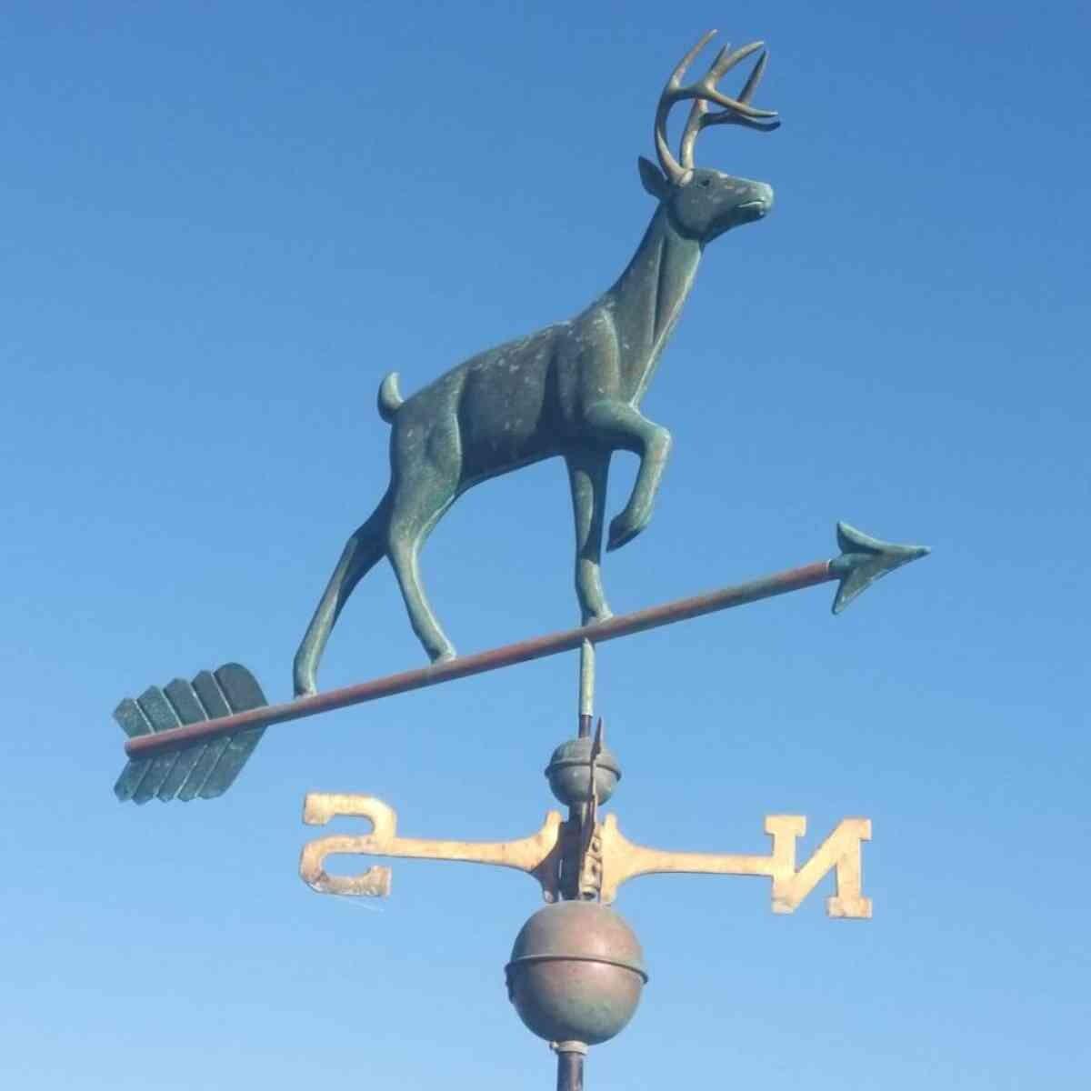 Large copper verdigris stag weathervane