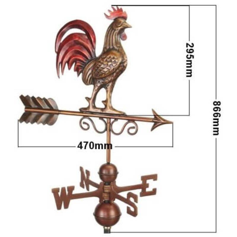 Large copper red rooster weathervane