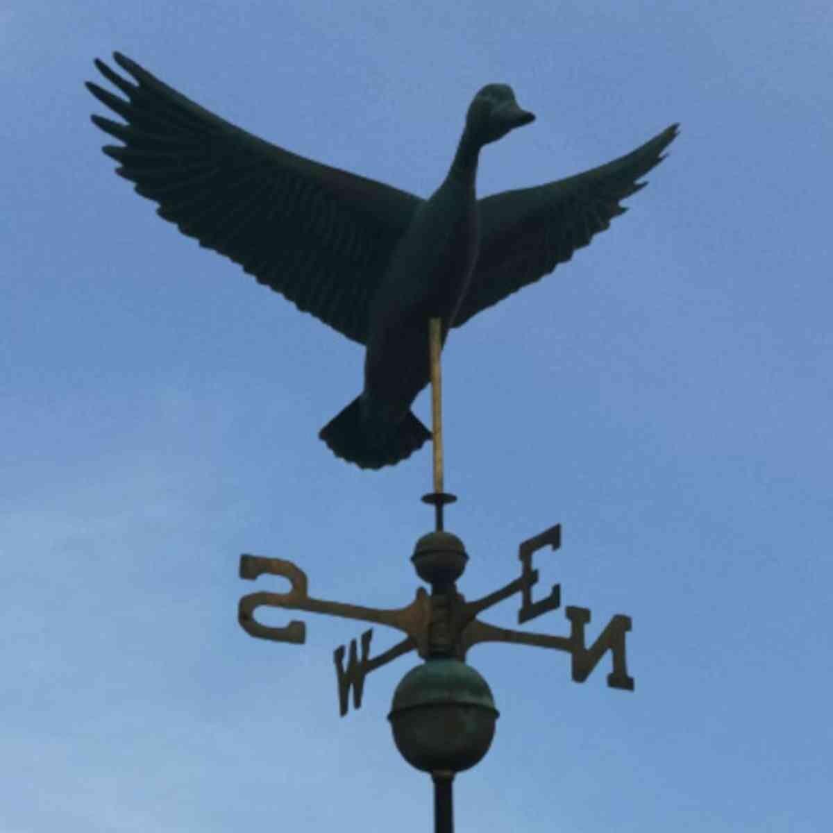 Large copper weathered flying duck weathervane