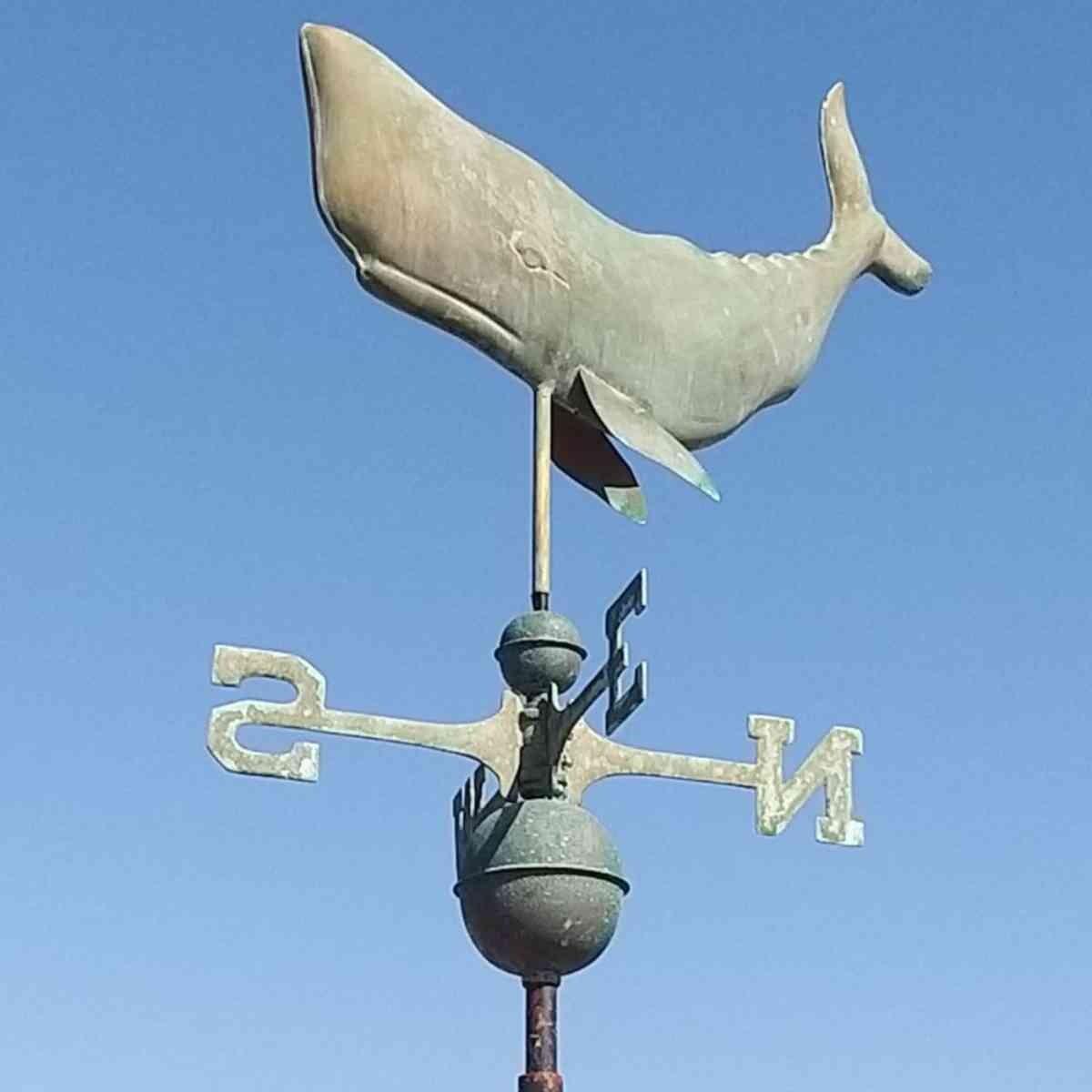 Large copper weathered whale weathervane