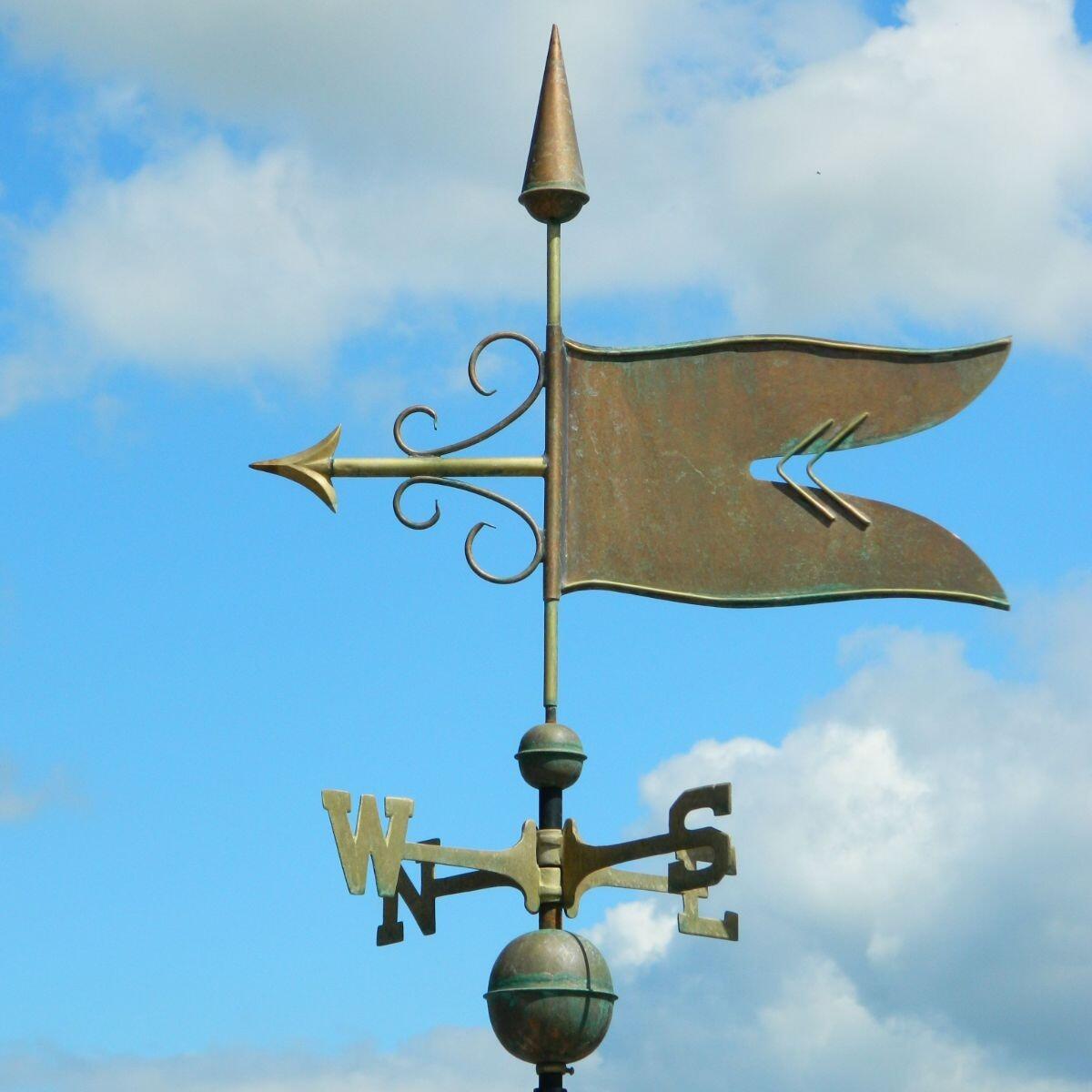 Large handmade copper vintage banner weathervane
