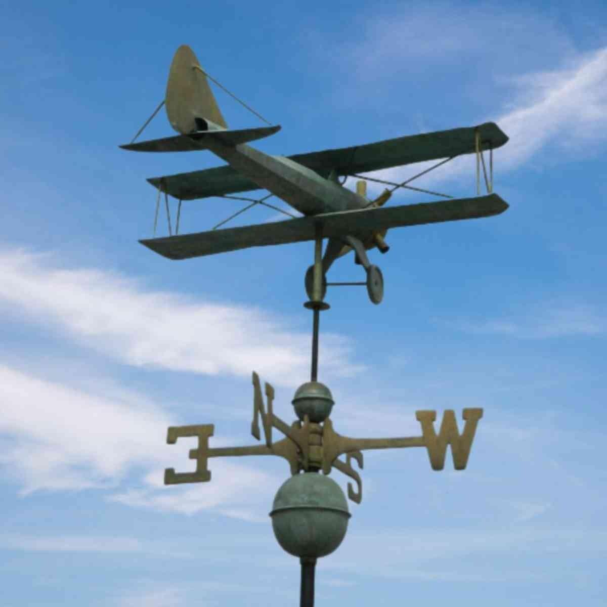 Large pure copper antique verdigris biplane weathervane