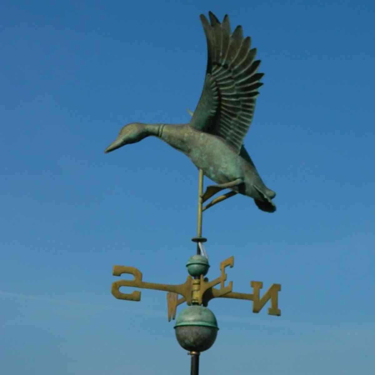 Large pure copper landing duck weathervane vintage aged verdigris