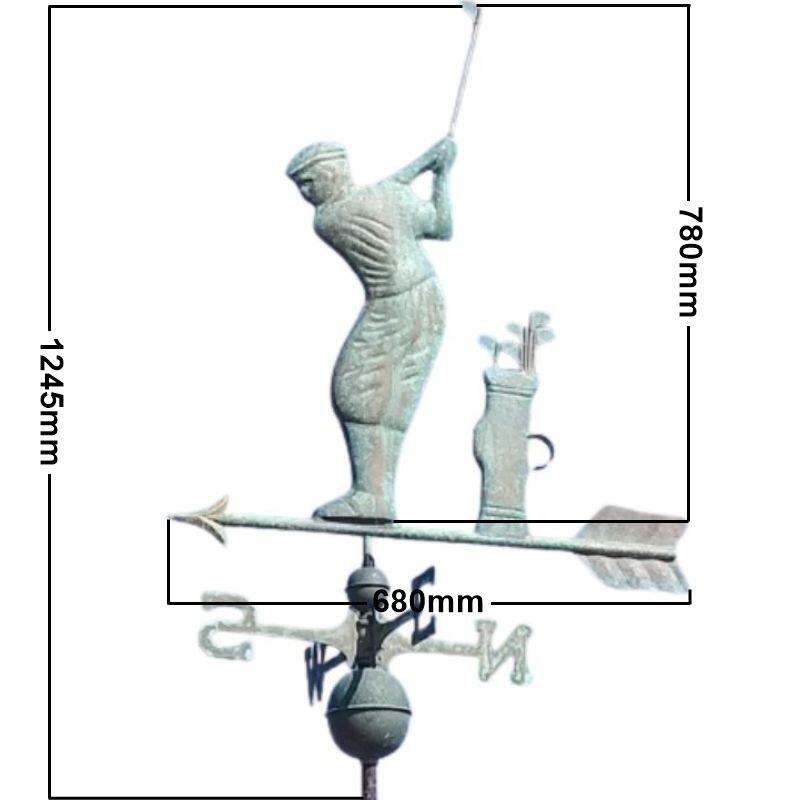 Large pure copper verdigris weathered golfer weathervane